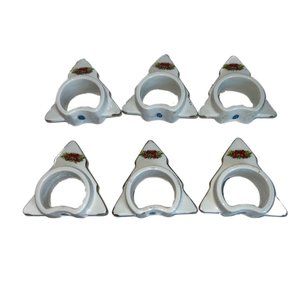 Vtg 1988 Christmas Treasure Christmas Tree Shaped Porcelain Napkin Rings 6 Gold